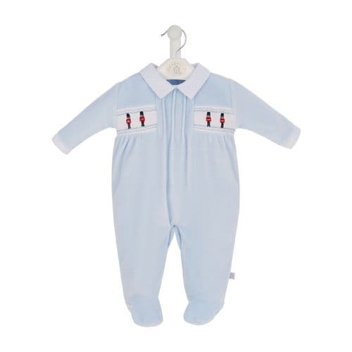 Little Soldier Smocked Velour Sleepsuit