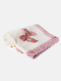 Baby Open Dot Knitted Spanish Blanket with Bow- cream with dusky pink