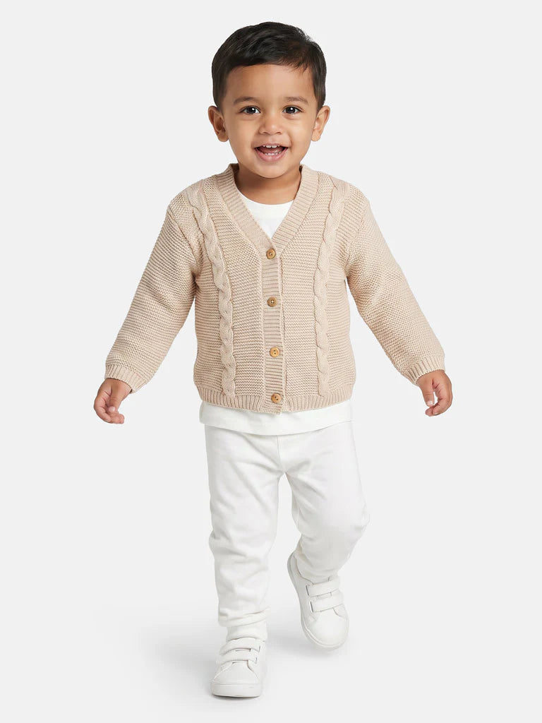 Boys Beige Cable Knit Cardigan