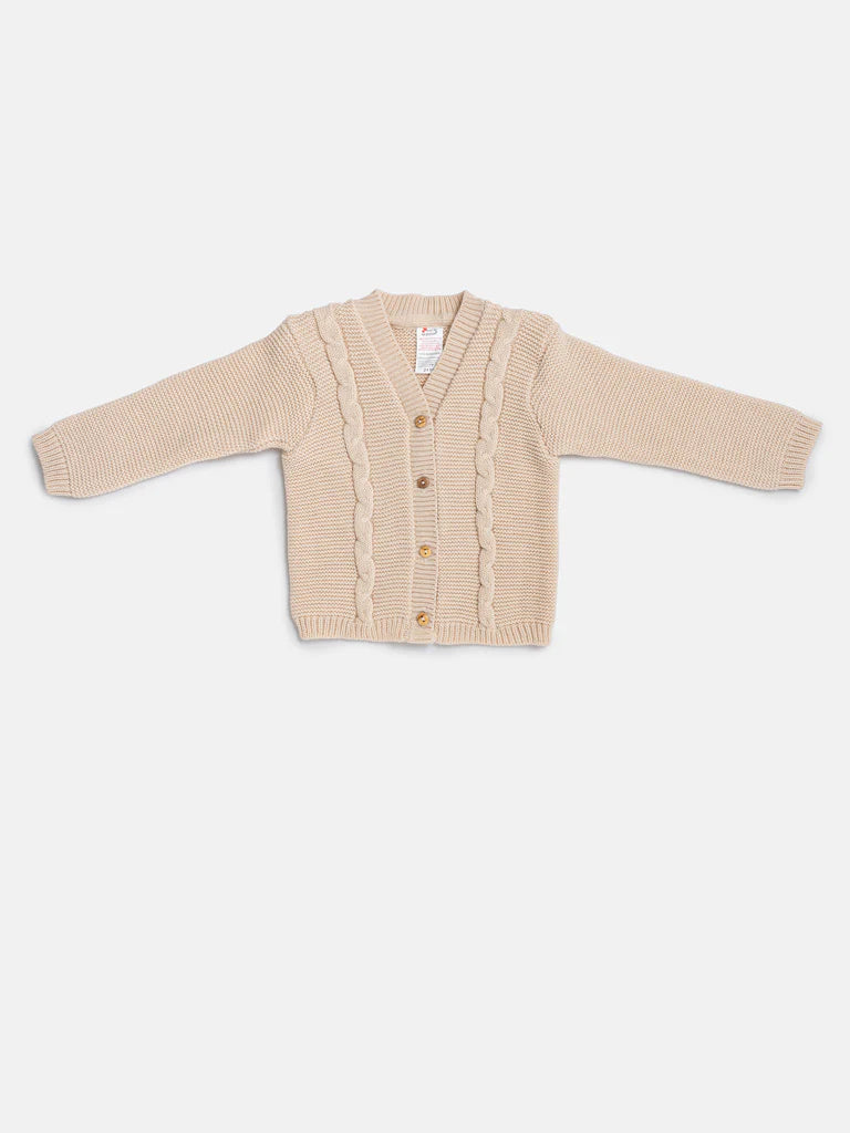 Boys Beige Cable Knit Cardigan
