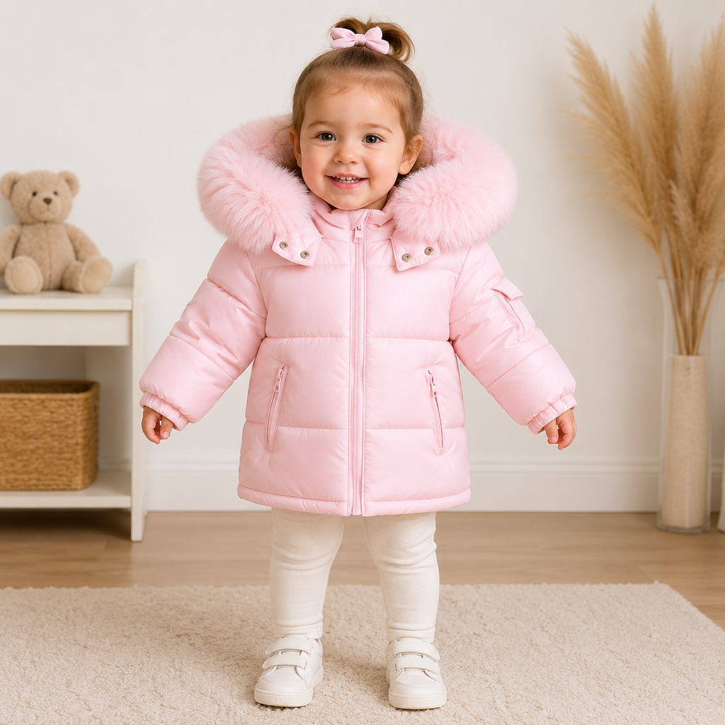 Girls' Pink Fur Hooded Coat