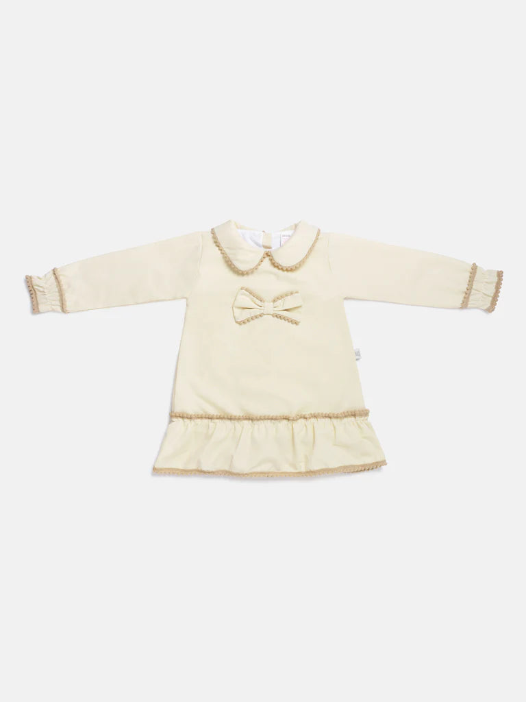 Eliana Ruffle Trim Bow Dress – Beige