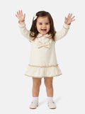 Eliana Ruffle Trim Bow Dress – Beige