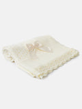 Baby Open Dot Knitted Spanish Blanket with Bow- ivory