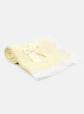 Baby Open Dot Knitted Spanish Blanket with Bow- lemon with white trim