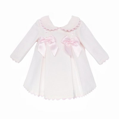 Baby Pink Waffle Dress with Satin Bows
