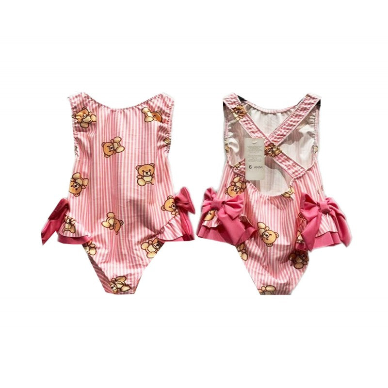 Pink Teddy Swimsuit with Bow Detail